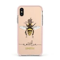 Watercolour Bee Personalised Name IPhone Case -Wrap & Case Store Watercolour Bee Personalised Name Apple iPhone Xs Impact Case Pink Edge on Gold Phone