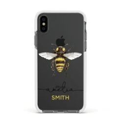 Watercolour Bee Personalised Name IPhone Case -Wrap & Case Store Watercolour Bee Personalised Name Apple iPhone Xs Impact Case White Edge on Black Phone