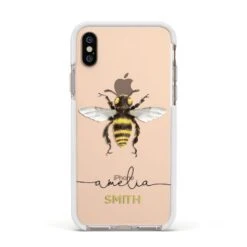 Watercolour Bee Personalised Name IPhone Case -Wrap & Case Store Watercolour Bee Personalised Name Apple iPhone Xs Impact Case White Edge on Gold Phone