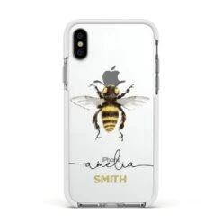 Watercolour Bee Personalised Name IPhone Case -Wrap & Case Store Watercolour Bee Personalised Name Apple iPhone Xs Impact Case White Edge on Silver Phone