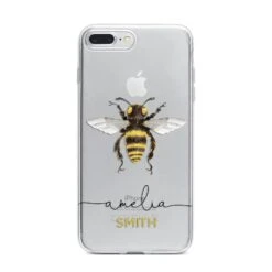 Watercolour Bee Personalised Name IPhone Case -Wrap & Case Store Watercolour Bee Personalised Name iPhone 7 Plus Bumper Case on Silver iPhone