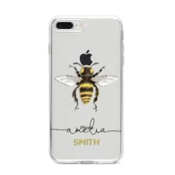 Watercolour Bee Personalised Name IPhone Case -Wrap & Case Store Watercolour Bee Personalised Name iPhone 8 Plus Bumper Case on Silver iPhone