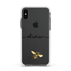 Watercolour Bee With Name IPhone Case -Wrap & Case Store Watercolour Bee with Name Apple iPhone Xs Impact Case White Edge on Black Phone