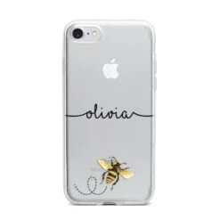 Watercolour Bee With Name IPhone Case -Wrap & Case Store Watercolour Bee with Name iPhone 7 Bumper Case on Silver iPhone