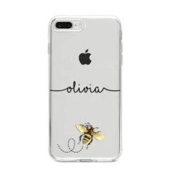 Watercolour Bee With Name IPhone Case -Wrap & Case Store Watercolour Bee with Name iPhone 8 Plus Bumper Case on Silver iPhone