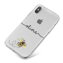 Watercolour Bee With Name IPhone Case -Wrap & Case Store Watercolour Bee with Name iPhone X Bumper Case on Silver iPhone