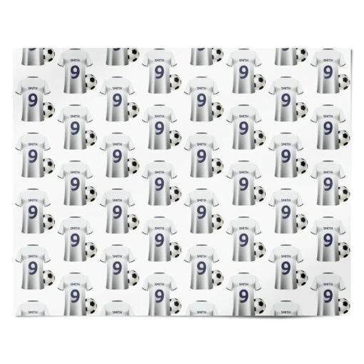 White Blue Personalised Football Shirt Wrapping Paper - Image 4