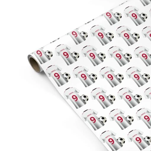 White Football Shirt Personalised Name Wrapping Paper - Image 2