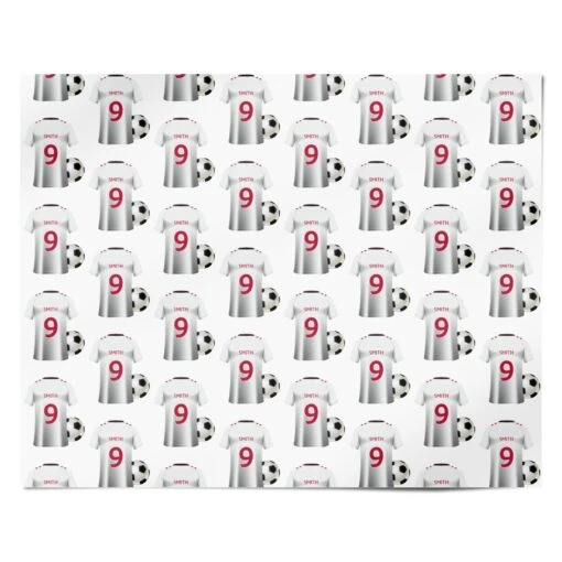 White Football Shirt Personalised Name Wrapping Paper - Image 4