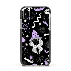 Witch IPhone Case -Wrap & Case Store Witch Apple iPhone Xs Impact Case Black Edge on Silver Phone