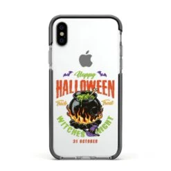 Witch Cauldron IPhone Case -Wrap & Case Store Witch Cauldron Apple iPhone Xs Impact Case Black Edge on Silver Phone