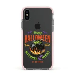 Witch Cauldron IPhone Case -Wrap & Case Store Witch Cauldron Apple iPhone Xs Impact Case Pink Edge on Black Phone