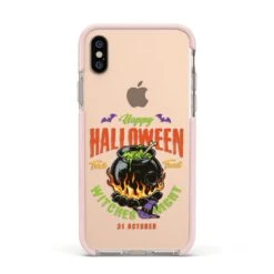 Witch Cauldron IPhone Case -Wrap & Case Store Witch Cauldron Apple iPhone Xs Impact Case Pink Edge on Gold Phone