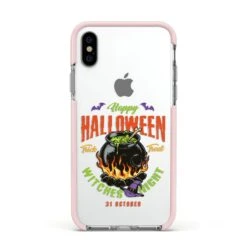 Witch Cauldron IPhone Case -Wrap & Case Store Witch Cauldron Apple iPhone Xs Impact Case Pink Edge on Silver Phone