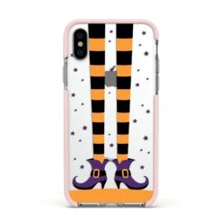 Witch Legs IPhone Case -Wrap & Case Store Witch Legs Apple iPhone Xs Impact Case Pink Edge on Silver Phone