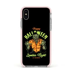 Zombie IPhone Case -Wrap & Case Store Zombie Apple iPhone Xs Impact Case Pink Edge on Silver Phone